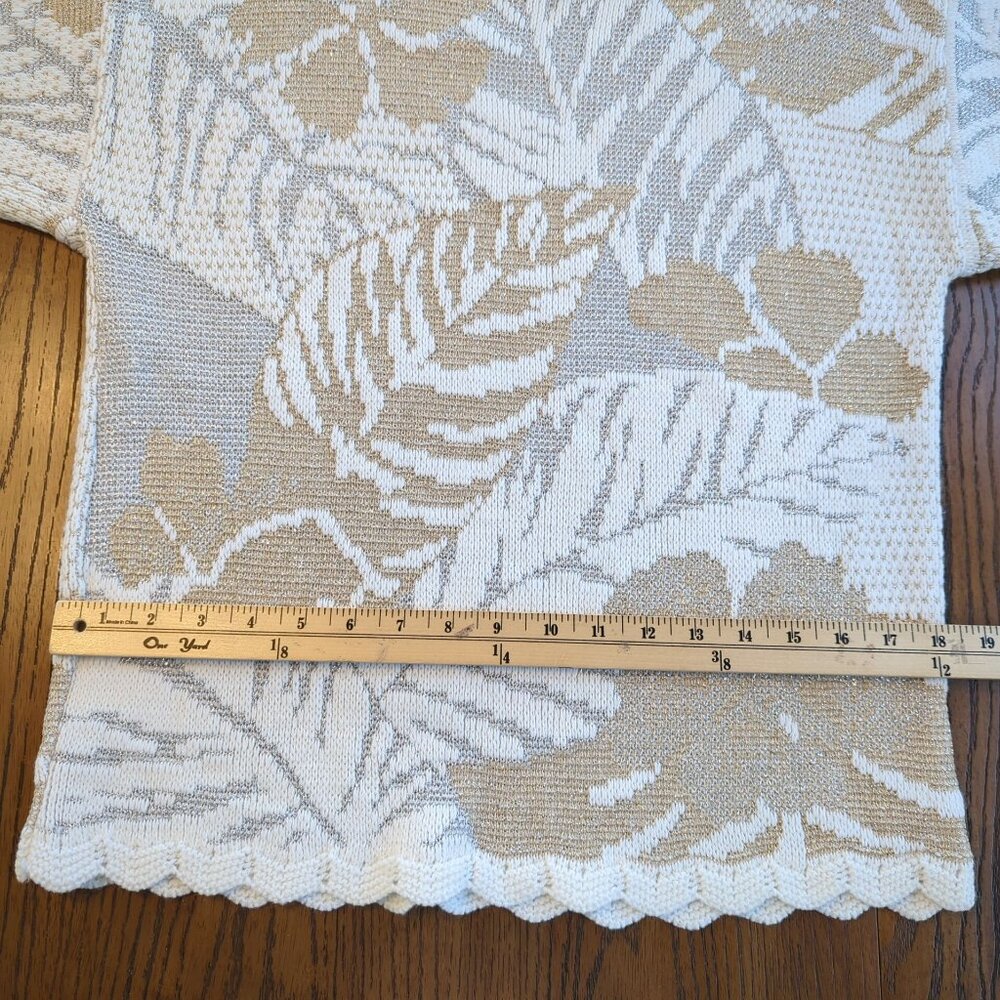 Vintage Jessica Stevens Knit Sweater Womens M Beige Ivory Metallic Leaves - Picture 10 of 14